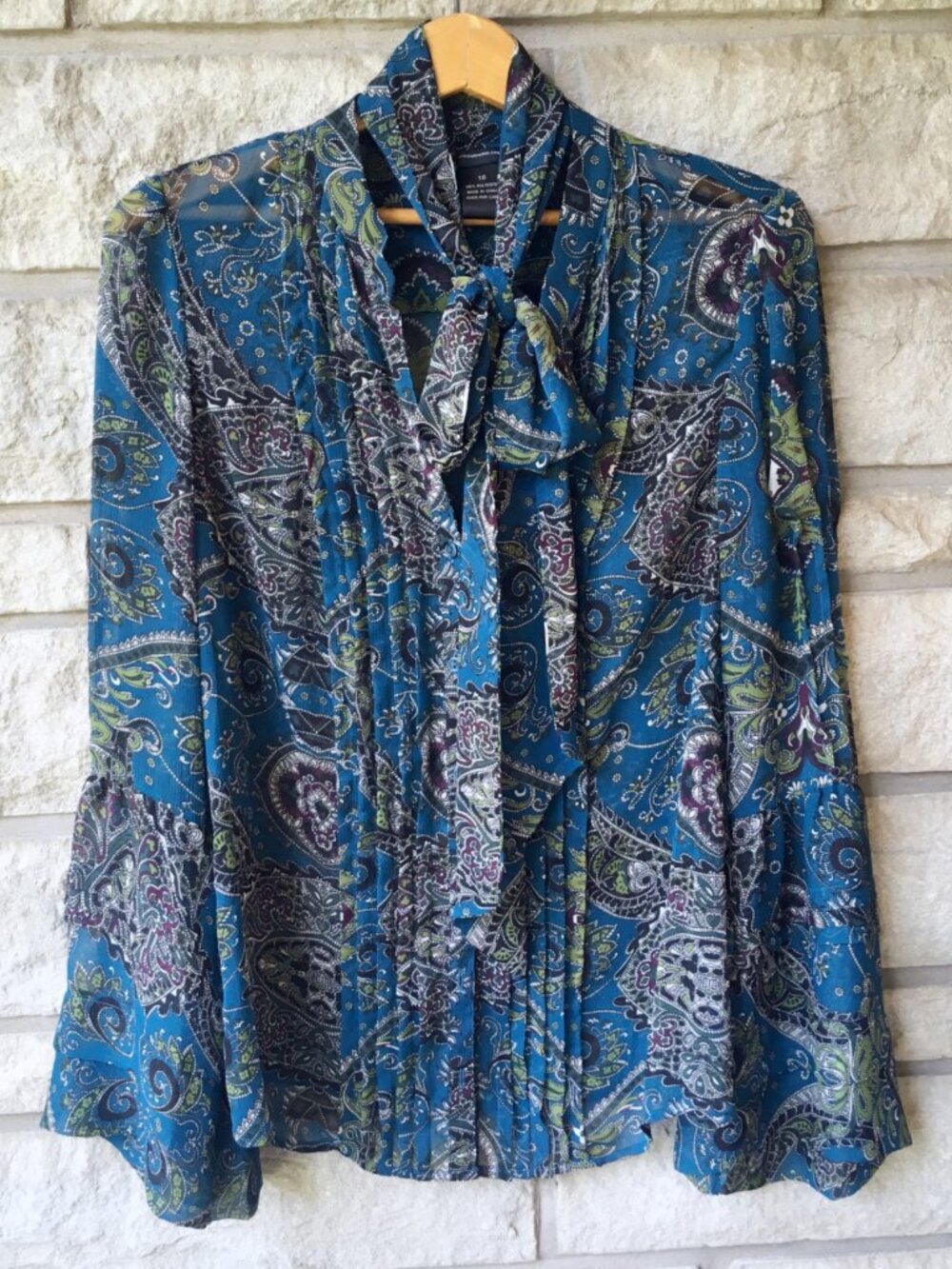 Y2K Billowy Boho Paisley Blouse with Neck Bow